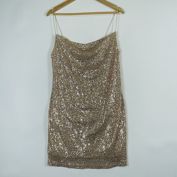 Dee Elly Champagne Beige Sequin Sleeveless Lined Dress Womens Sz‎ Medium - Picture 1 of 7